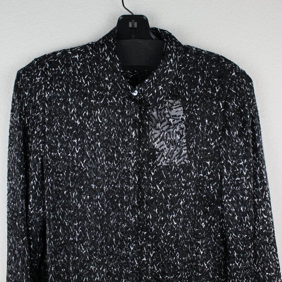 NWT Theory Chevron Burnout Button Silk Viscose Sheer Blouse Top - Picture 11 of 16